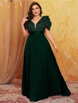 Vestido Gola V Manga Bufante Plus Size