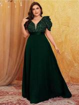 Vestido Gola V Manga Bufante Plus Size