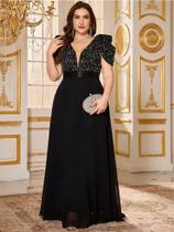 Vestido Gola V Manga Bufante Plus Size