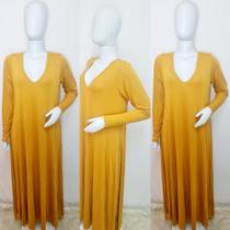 Vestido Gola V Manga Longa com Bolso