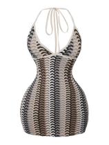 Vestido GORGLITTER Boho Halter Bodycon Mini sem encosto multicolorido Vestido GORGLITTER Boho Halter Bodycon Mini sem encosto multicolorido