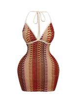 Vestido GORGLITTER Boho Halter Bodycon Mini sem mangas para mulheres Vestido GORGLITTER Boho Halter Bodycon Mini sem mangas para mulheres