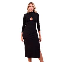 Vestido Gota Midi Canelado Feminino Casual Manga Longa Confortavel Vestido Gota Midi Canelado Feminino Casual Manga Longa Confortavel