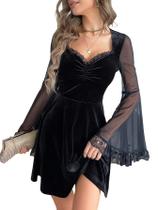 Vestido GothDark Gothic Black Velvet Sweetheart Lace Mini