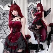 Vestido Gótico Escuro Sexy Com Renda E Alças Para Halloween, Cosplay De Bruxa, Demônio, Vampiro,