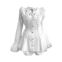 Vestido Gótico Lolita Elegante Para Mulheres, Preto Com Detalhes Em Renda, Manga Longa, Vestido