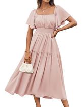 Vestido GRACE KARIN, casual de verão, decote quadrado, rosa com babados Vestido GRACE KARIN, casual de verão, decote quadrado, rosa com babados