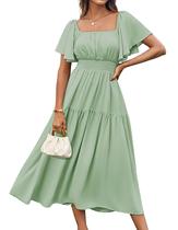 Vestido GRACE KARIN de verão com babados de manga folhada verde para mulheres