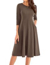 Vestido GRACE KARIN Fit and Flare, manga 3/4, evasê, marrom midi Vestido GRACE KARIN Fit and Flare, manga 3/4, evasê, marrom midi