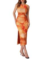 Vestido Grace Karin, laranja, franzido, verão 2025, camiseta regata feminina