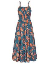 Vestido GRACE KARIN M Azul Escuro/Verde Boho Maxi Vestido GRACE KARIN M Azul Escuro/Verde Boho Maxi