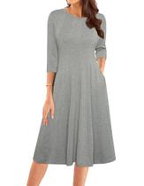 Vestido GRACE KARIN, manga 3/4, casual, solto, plissado, midi