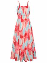 Vestido Grace Karin sem mangas Maxi A Line com vestido rosa floral