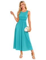 Vestido GRACE KARIN Summer A Line Ruched Swing Maxi Light Blue XXL