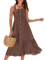 Vestido GRACE KARIN Verão 2025 Midi com alça espaguete marrom