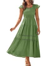 Vestido GRACE KARIN Vestido maxi em camadas para mulheres verde militar Vestido GRACE KARIN Vestido maxi em camadas para mulheres verde militar