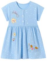 Vestido grátis: LU, criança, menina, casual, mangas curtas, algodão 6T, azul Vestido grátis: LU, criança, menina, casual, mangas curtas, algodão 6T, azul