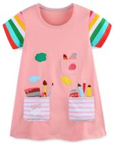 Vestido grátis LU Toddler Girl Cartoon, mangas curtas, algodão 3T Vestido grátis LU Toddler Girl Cartoon, mangas curtas, algodão 3T