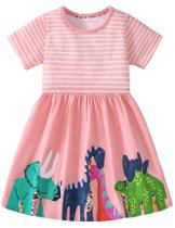 Vestido grátis LU Toddler Girl, mangas curtas, algodão 6T, rosa, dinossauro Vestido grátis LU Toddler Girl, mangas curtas, algodão 6T, rosa, dinossauro