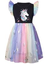 Vestido grátis para meninas, algodão casual, manga comprida, de 2 a 7 anos, com unicórnios Vestido grátis para meninas, algodão casual, manga comprida, de 2 a 7 anos, com unicórnios