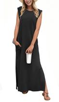 Vestido GRECERELLE Maxi Praia Verão Solto com Fenda Preto G Vestido GRECERELLE Maxi Praia Verão Solto com Fenda Preto G