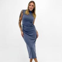 Vestido Gris Regata Midi Gola Alta Feminino