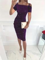 Vestido Halter Com Decote Ombro a Ombro E Detalhes Em Diamante Para Mulheres Primavera Verão 2024