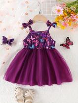 Vestido Halter Infantil com Estampa de Laço Roxo - Moda Princesa para Verão