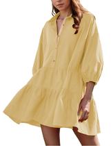 Vestido HangNifang Summer Babydoll Mini Flowy de manga folhada para mulher