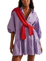 Vestido HangNifang Summer Babydoll Mini roxo de algodão feminino