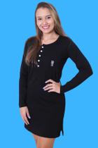 Vestido Henley Preto Manga Longa Vestido Henley Preto Manga Longa