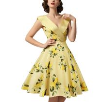Vestido HIGAKI 1950s Tea Party com decote em V sem mangas para mulheres Vestido HIGAKI 1950s Tea Party com decote em V sem mangas para mulheres