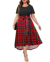 Vestido Holipick Plus Size, vermelho, preto, xadrez, tartan Vestido Holipick Plus Size, vermelho, preto, xadrez, tartan