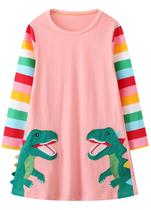 Vestido Hongshilian Cartoon Applique Festa Jersey Cotton Girl