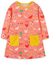 Vestido Hongshilian Girls de algodão de manga comprida 2T-12Y Chick&Pink