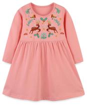 Vestido Hongshilian Girls de algodão de manga comprida 7T Elk & Mushroom Vestido Hongshilian Girls de algodão de manga comprida 7T Elk & Mushroom