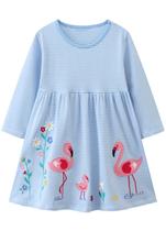 Vestido Hongshilian Girls de algodão de manga comprida Flamingo 3T-10Y Vestido Hongshilian Girls de algodão de manga comprida Flamingo 3T-10Y