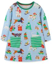 Vestido Hongshilian Girls de algodão de manga comprida Snowman 3T-12Y Vestido Hongshilian Girls de algodão de manga comprida Snowman 3T-12Y