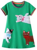 Vestido Hongshilian Little Girls com estampa de desenho animado de algodão 2T-8Y