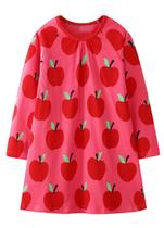 Vestido Hongshilian para meninas, manga comprida, 100% algodão, 18M-7Y Vestido Hongshilian para meninas, manga comprida, 100% algodão, 18M-7Y