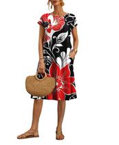 Vestido HOTYD Boho Mini Red Flowers para mulheres plus size
