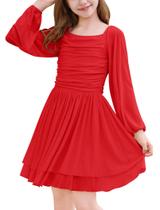 Vestido IBAKOM Teen Girl franzido semiformal com shorts embutidos Vestido IBAKOM Teen Girl franzido semiformal com shorts embutidos