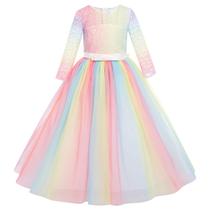Vestido IBTOM CASTLE Rainbow Lace Tule Bow Girls 3-4Y Vestido IBTOM CASTLE Rainbow Lace Tule Bow Girls 3-4Y