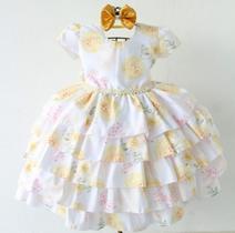 Vestido Inafntil Florista Babado Amarelo, Casamento E Tiara