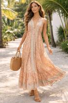 Vestido Indiano Boho Seda Premium Detalhe Dourado Costa Nua