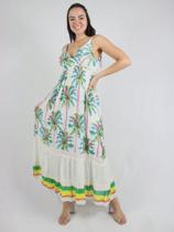 Vestido indiano crepe estampa coqueiro