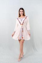 Vestido Indiano Curto Off Bordado Floral Manga 3/4 MHI-310 Vestido Indiano Curto Off Bordado Floral Manga 3/4 MHI-310