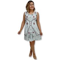 Vestido Indiano Curto Regata com Botões e Bordados 840