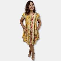 Vestido Indiano Curto Trapézio Toque de Seda Estampado