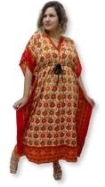 Vestido Indiano Kaftan Longo Importado Estampado Flores e Arabescos